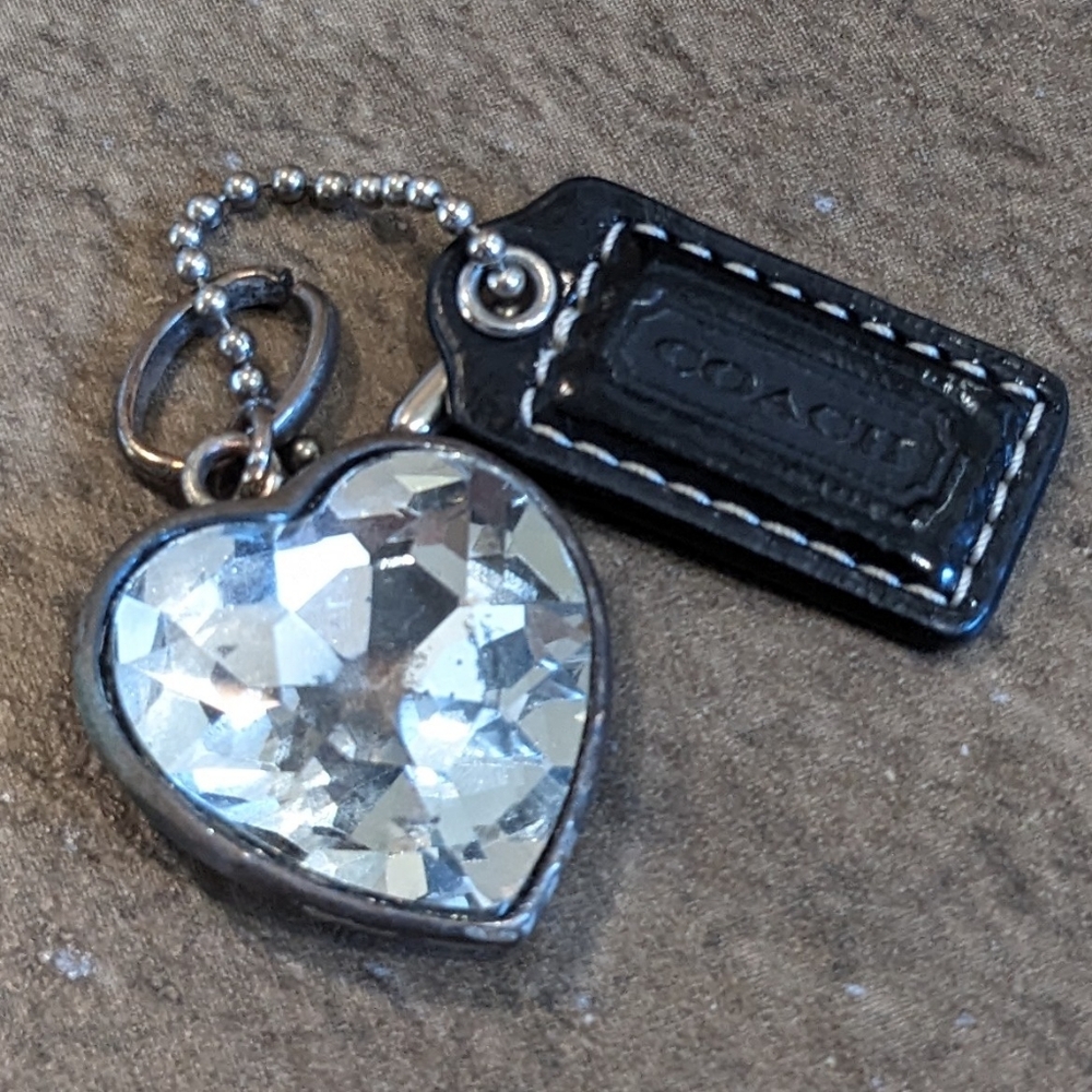 Coach Mini Bag Charm Leather with Bonus Heart Charm Black - Picture 4 of 7